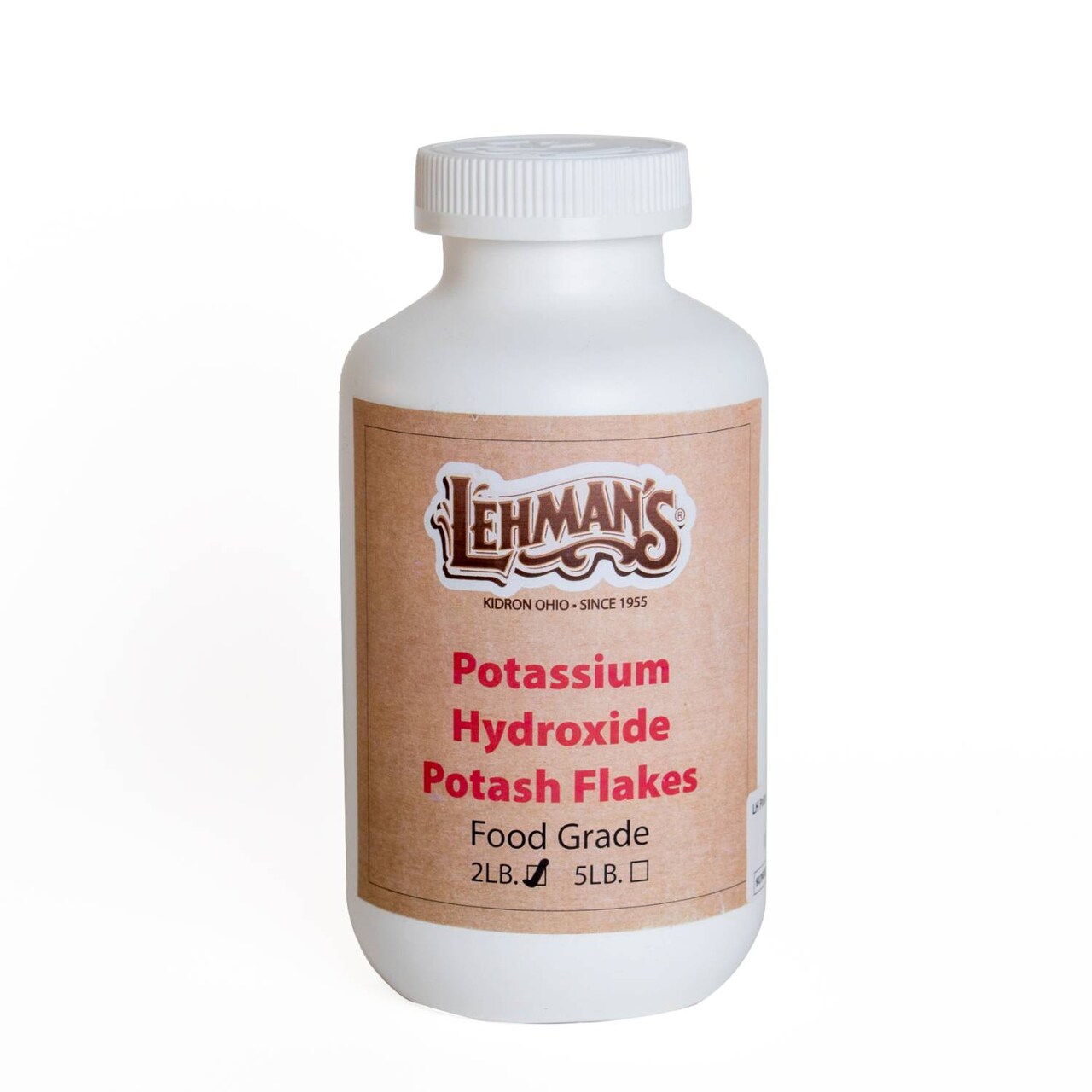 Lehman's Potassium Hydroxide for Soapmaking, 2 Pound Secure Twist-Lock Bottle of Potash Flakes, KOH, Natural Liquid Soap